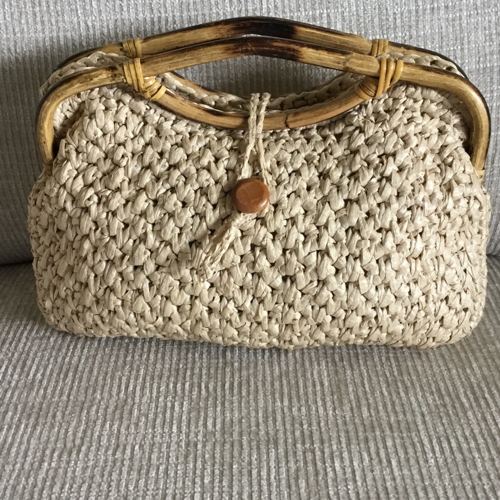 Elegant Tan Woven Straw Handbag/Clutch